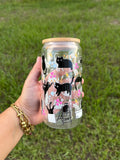 Vaso de Cristal Gato Negro Corazones 16 oz