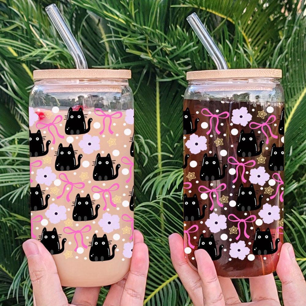 Black Cat Glass Cup 16oz