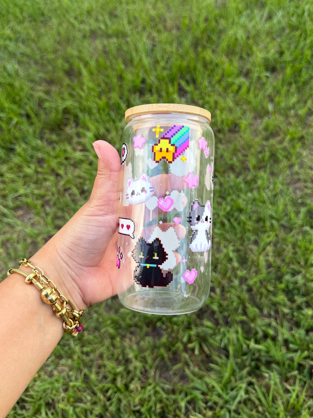 Vaso de Cristal Gatitos 8 bits 16 oz