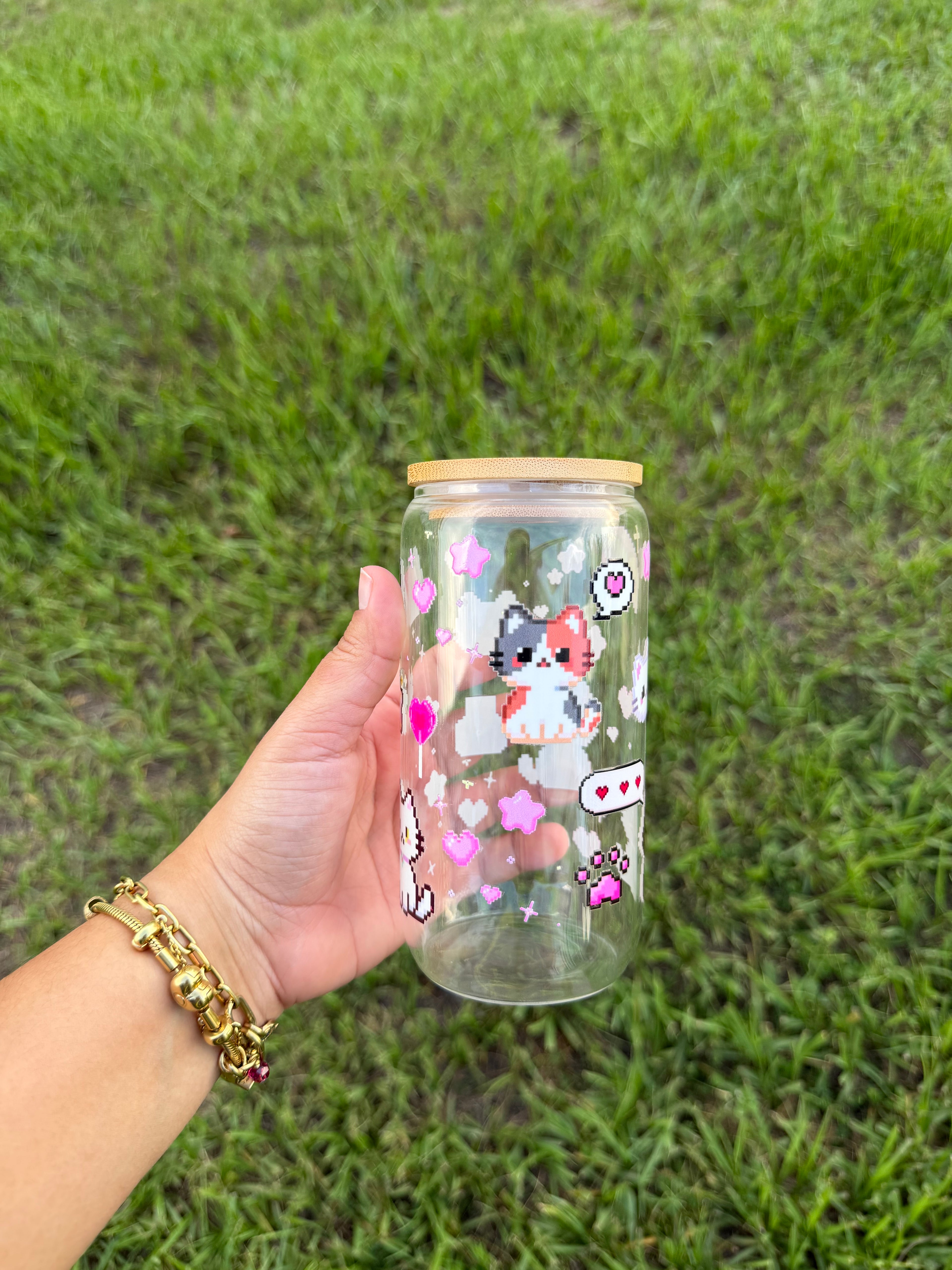 Vaso de Cristal Gatitos 8 bits 16 oz