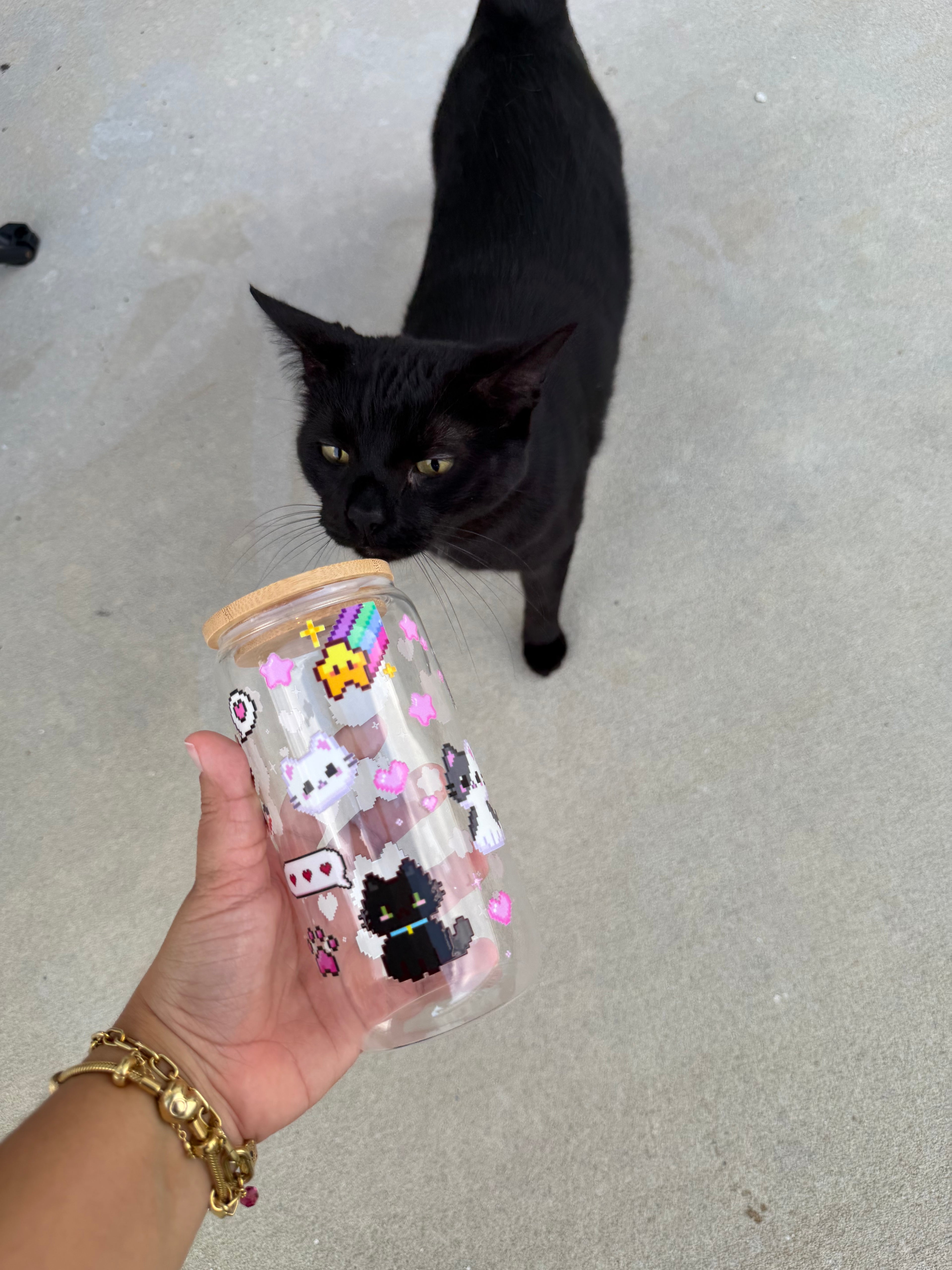 Vaso de Cristal Gatitos 8 bits 16 oz