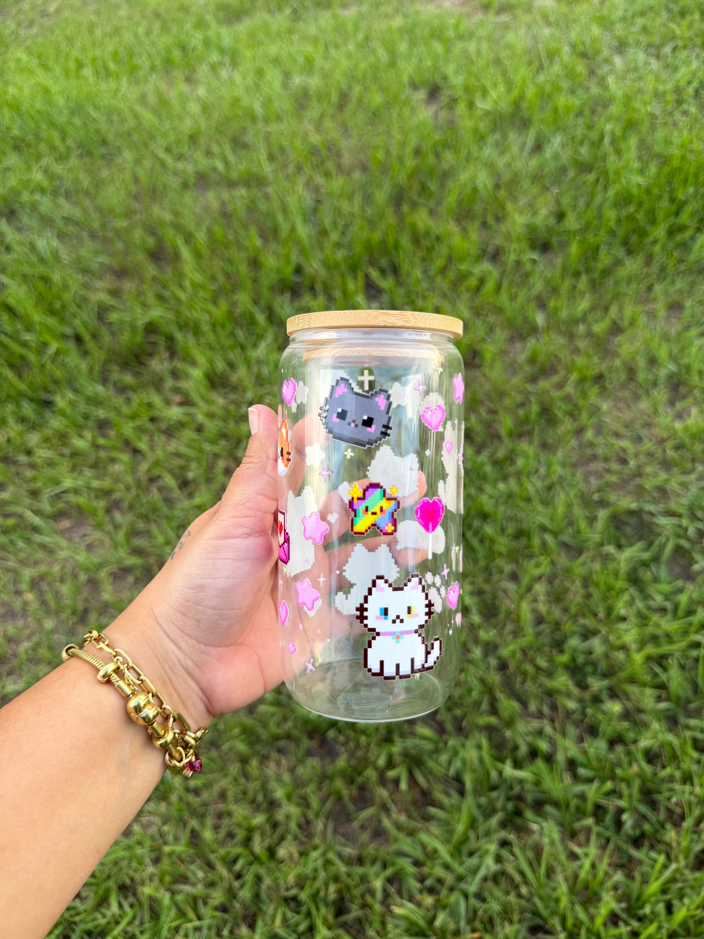 Vaso de Cristal Gatitos 8 bits 16 oz