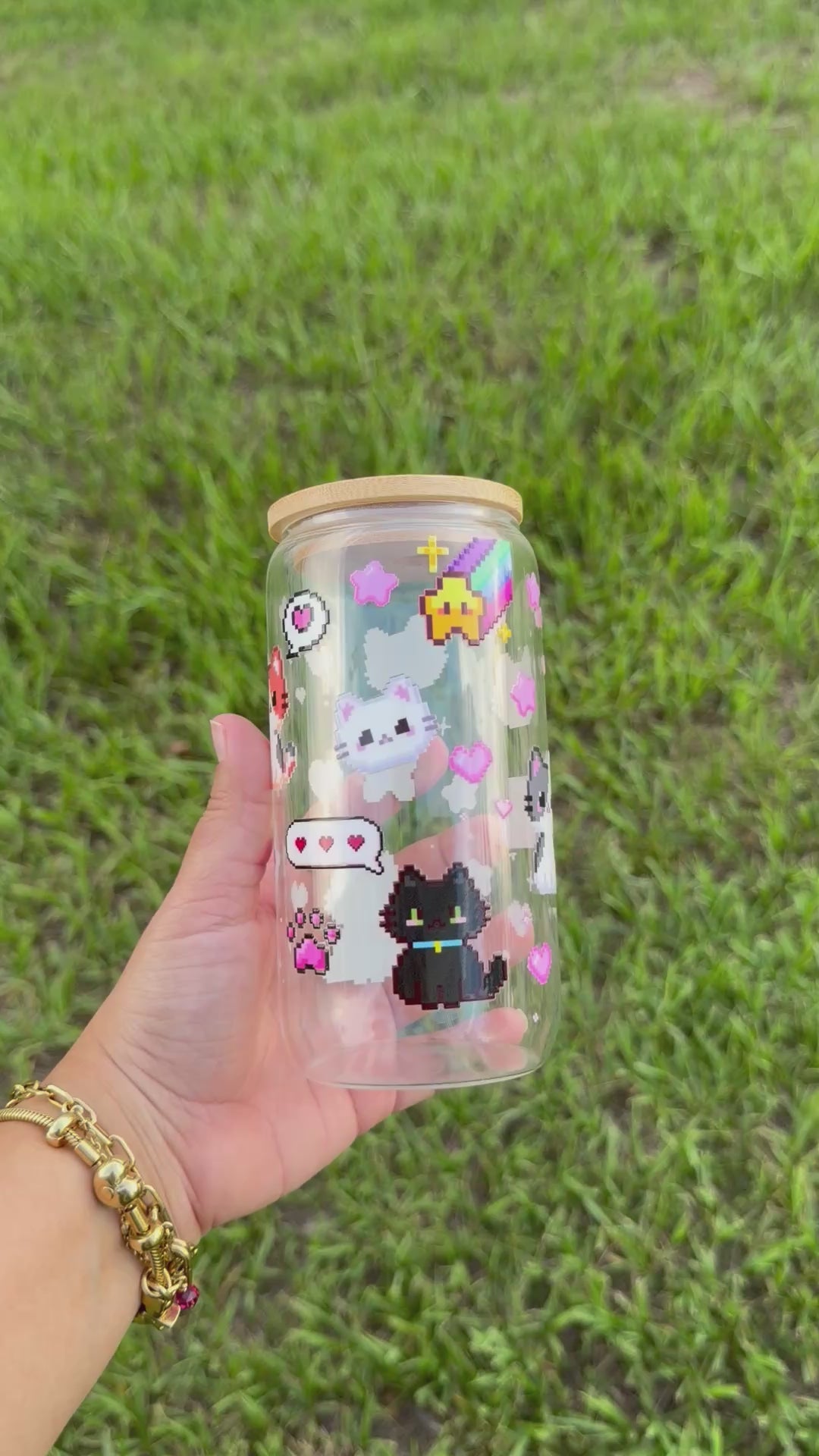 Vaso de Cristal Gatitos 8 bits 16 oz